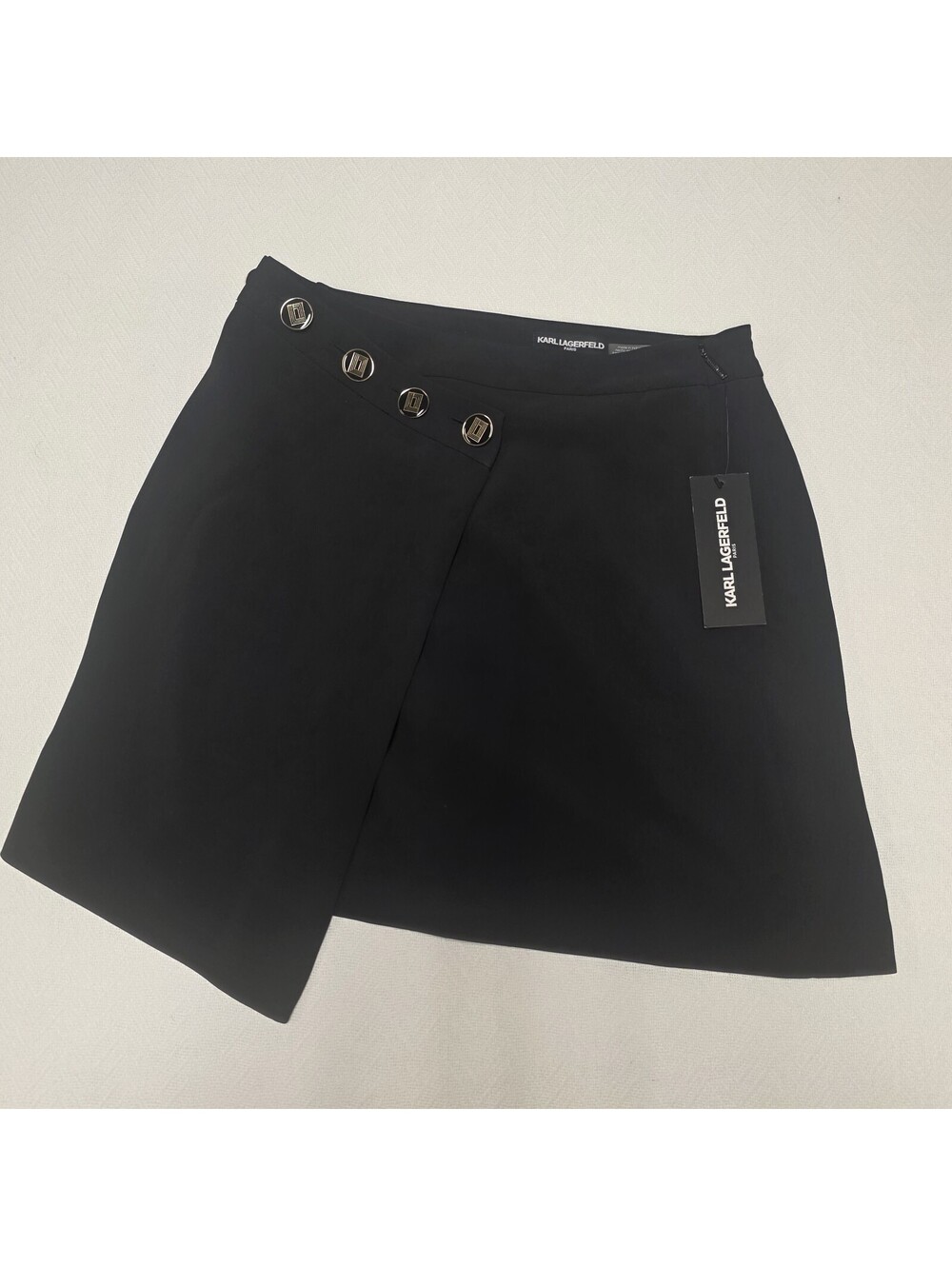NWT Karl Lagerfeld Paris Black Asymmetrical Button Front Skirt Size 2